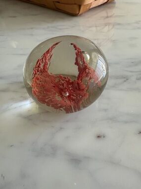 Murano Glass Red Bloom Encased Glass Paperweight